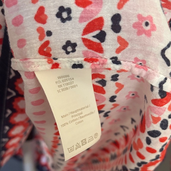 Boden Gauzy Tie Neck Cotton White and Pink Patterned Women's Top - Picture 6 of 6